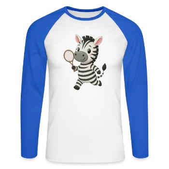 Zèbre mignon jouant au tennis enfants joie - T-shirt baseball manches longues Homme - blanc/bleu royal - Devant - Nik (191cm)