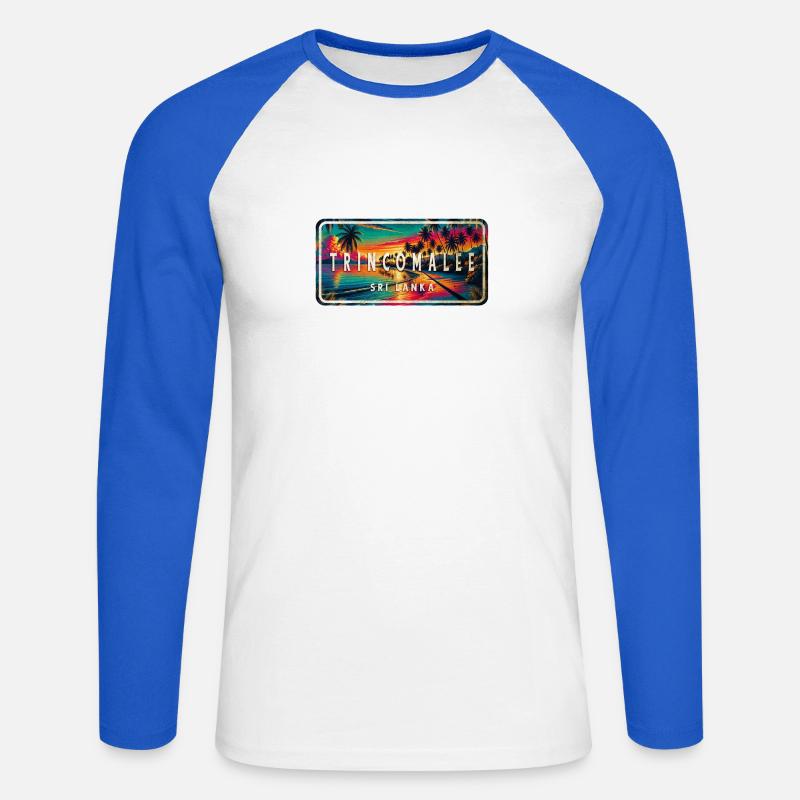 Trincomalee Beach Sunset Schild - Unisex Baseballshirt langarm - Weiß/Royalblau