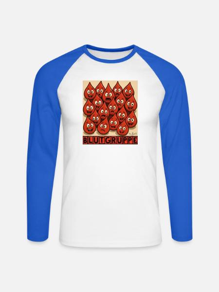 Blutgruppe by Rico Beck - Unisex Baseballshirt langarm - Weiß/Royalblau