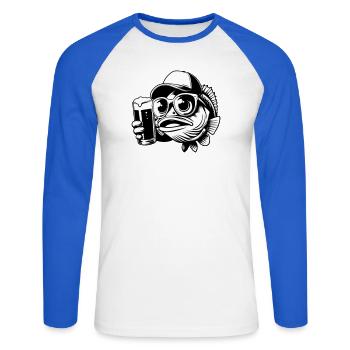 Copain de bière de pêche - T-shirt baseball manches longues Homme - blanc/bleu royal - Devant - Nik (191cm)