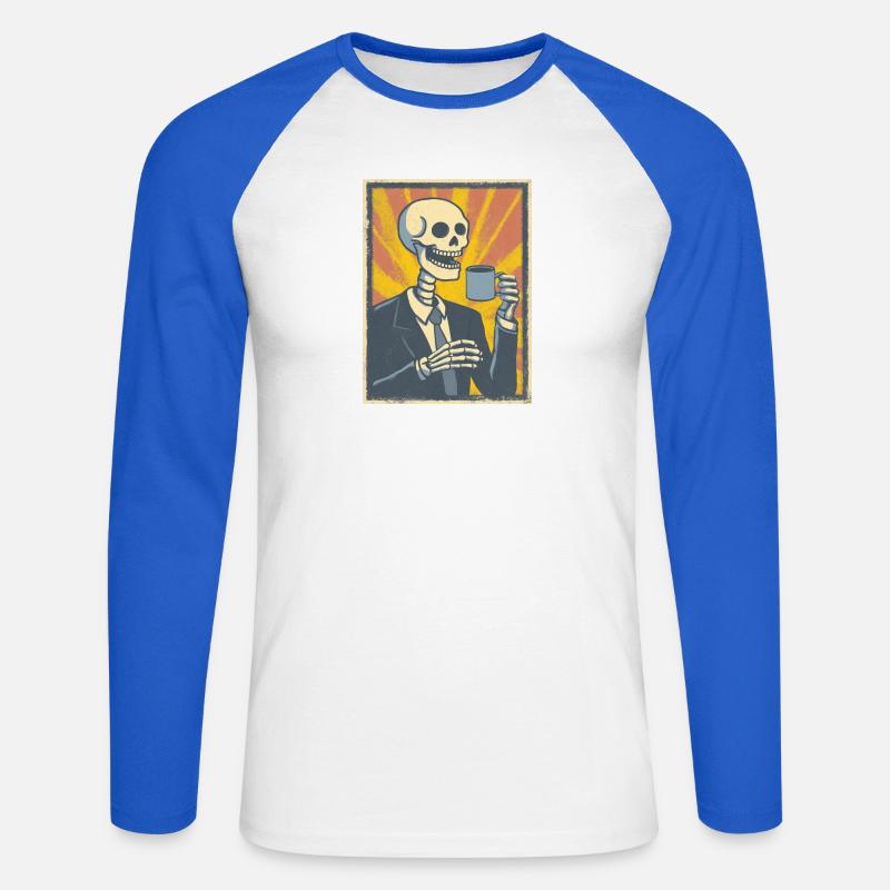 Kaffee oder Grab – was soll’s! - Unisex Baseballshirt langarm - Weiß/Royalblau