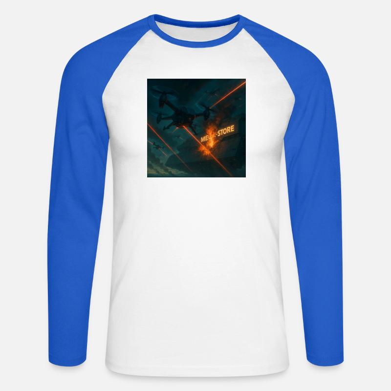 Futuristisches Angriffsbild eines Luftwaffenstützpunkts - Unisex Baseballshirt langarm - Weiß/Royalblau