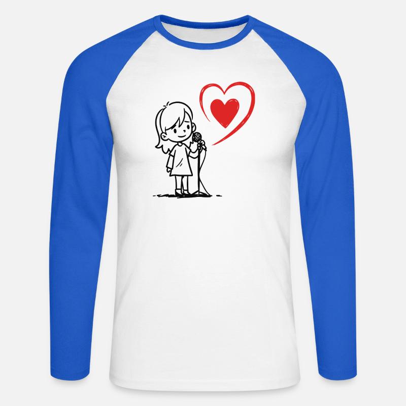 Mädchen singt mit einer Herznote - Unisex Baseballshirt langarm - Weiß/Royalblau