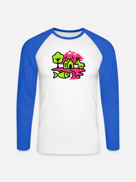 Naïve Pop Art Landscape - Unisex Long Sleeve Baseball T-Shirt - white/royal blue
