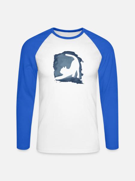 Katzensilhouette im Blauen Aquarell - Unisex Baseballshirt langarm - Weiß/Royalblau