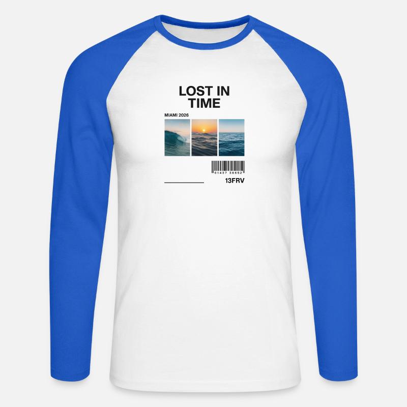 Verlorene Zeit: Miami Waves Triptychon - Unisex Baseballshirt langarm - Weiß/Royalblau