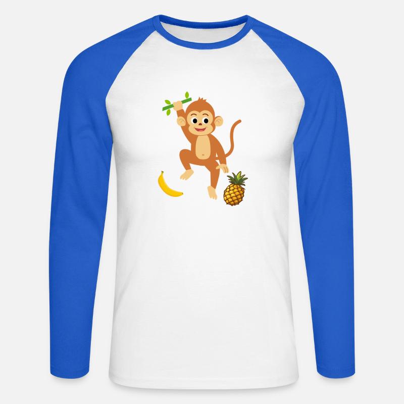 Player Monkey mit Ananas und Banane - Unisex Baseballshirt langarm - Weiß/Royalblau