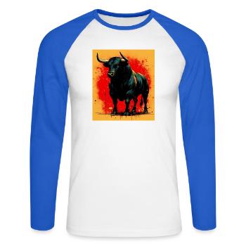 Stier - Unisex Baseballshirt langarm - Weiß/Royalblau - Vorne - Nik (191cm)