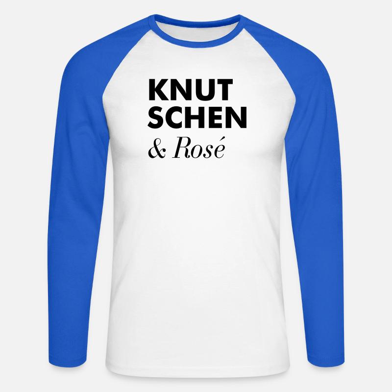 Knutschen Rosé Sommer Tshirt - Unisex Baseballshirt langarm - Weiß/Royalblau