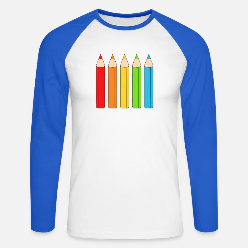 Lebendiges Farbstift-Array-Design - Unisex Baseballshirt langarm - Weiß/Royalblau