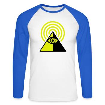 Oeil Pyramide - T-shirt baseball manches longues Homme - blanc/bleu royal - Devant - Nik (191cm)