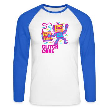 Glitchcore ! - T-shirt baseball manches longues Homme - blanc/bleu royal - Devant - Nik (191cm)