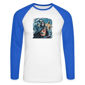 Mystic Ocean Wave with Ghostly Musician - Unisex Long Sleeve Baseball T-Shirt - white/royal blue - Front - Nik (191cm)