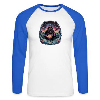 Mystischer Astronaut Musiker Illustration - Unisex Baseballshirt langarm - Weiß/Royalblau - Vorne - Nik (191cm)