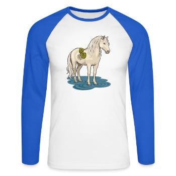 Das Bachpferd - Unisex Baseballshirt langarm - Weiß/Royalblau - Vorne - Nik (191cm)