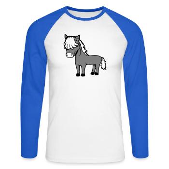Pferd Bob Haare Frisur Pony Fohlen Niedlich Comic - Unisex Baseballshirt langarm - Weiß/Royalblau - Vorne - Nik (191cm)