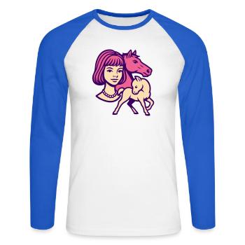 Pferdemädchen Pop-Art rosa - Unisex Baseballshirt langarm - Weiß/Royalblau - Vorne - Nik (191cm)