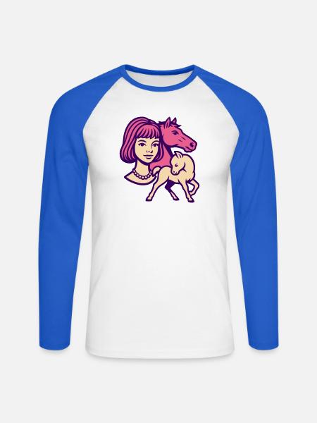 Pferdemädchen Pop-Art rosa - Unisex Baseballshirt langarm - Weiß/Royalblau