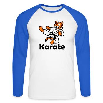 Karate Tiger - Unisex Long Sleeve Baseball T-Shirt - white/royal blue - Front - Nik (191cm)