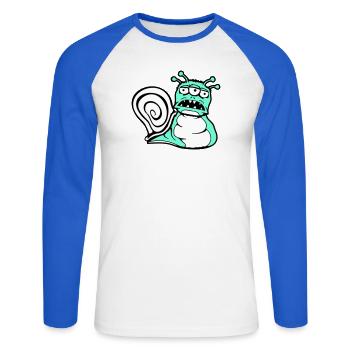 escargot extraterrestre monstre Halloween extraterrestre - T-shirt baseball manches longues Homme - blanc/bleu royal - Devant - Nik (191cm)
