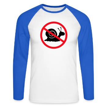 Panneau d'interdiction d'escargots sans préavis - T-shirt baseball manches longues Homme - blanc/bleu royal - Devant - Nik (191cm)