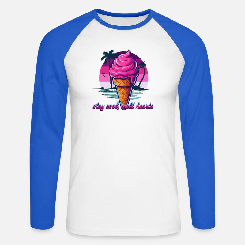 Pink Eiscreme Sunset Design - Unisex Baseballshirt langarm - Weiß/Royalblau