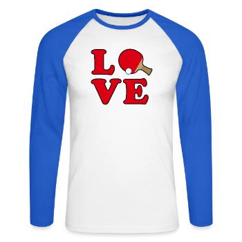 Tischtennis Liebe - Unisex Baseballshirt langarm - Weiß/Royalblau - Vorne - Nik (191cm)