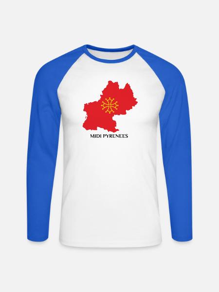 Map of the Midi-Pyrénées - Unisex Long Sleeve Baseball T-Shirt - white/royal blue