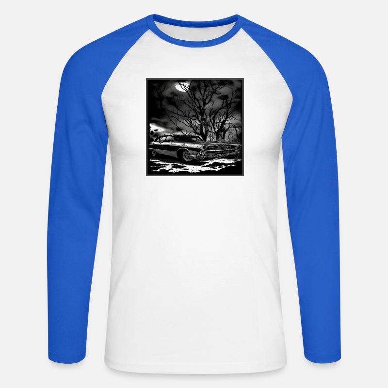 Oldtimer Oldtimer unter verwunschenem Baum - Unisex Baseballshirt langarm - Weiß/Royalblau
