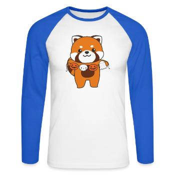 Red Panda Happy Halloween Pumpkin Ghost Costume - Unisex Long Sleeve Baseball T-Shirt - white/royal blue - Front - Nik (191cm)