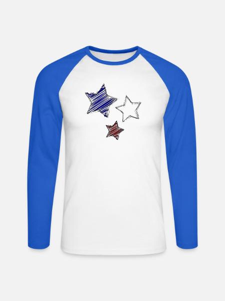 Bunte Sterne mit dynamischen Nachzeichnungen - Unisex Baseballshirt langarm - Weiß/Royalblau