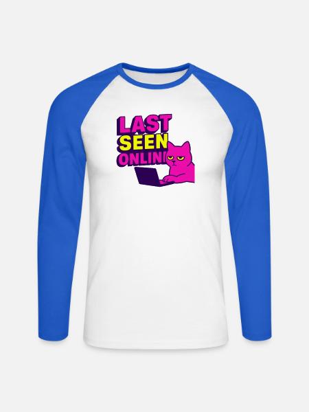 Sidst set online: Meme-design med irriteret kat - Langærmet herre-baseballshirt - hvid/kongeblå