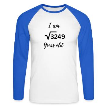 √3249 – 57 and smarter than ever - Unisex Long Sleeve Baseball T-Shirt - white/royal blue - Front - Nik (191cm)