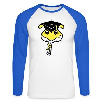 Caterpillar High School Graduation Passed College Worm - Unisex Long Sleeve Baseball T-Shirt - white/royal blue - Front - Nik (191cm)