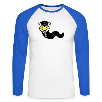 Caterpillar High School Graduation Passed College Worm - Unisex Long Sleeve Baseball T-Shirt - white/royal blue - Front - Nik (191cm)
