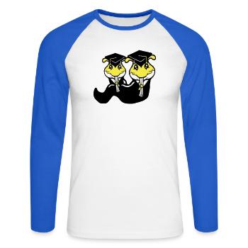 2 chenilles certificat de fin d'études secondaires diplôme d'études secondaires obtenu - T-shirt baseball manches longues Homme - blanc/bleu royal - Devant - Nik (191cm)