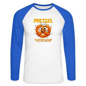 Bretzel Pretzel Bäcker mit Lächeln - Unisex Baseballshirt langarm - Weiß/Royalblau - Vorne - Nik (191cm)