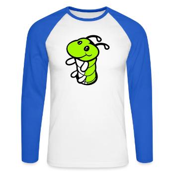 Caterpillar Bottom Hole Cute Smiles Friendly Happy - Unisex Long Sleeve Baseball T-Shirt - white/royal blue - Front - Nik (191cm)