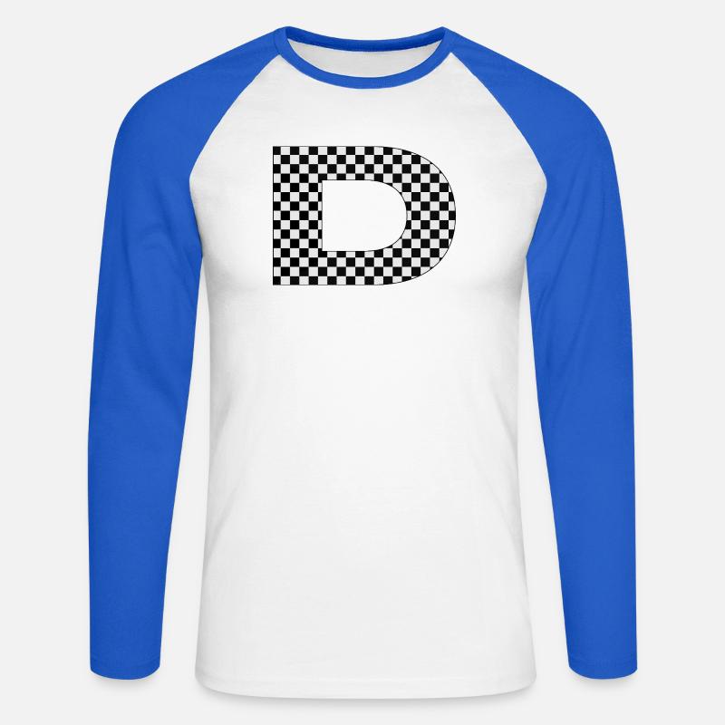 Checkered pattern with letter D - Unisex Long Sleeve Baseball T-Shirt - white/royal blue