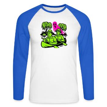 Spuk im Urwald - Unisex Baseballshirt langarm - Weiß/Royalblau - Vorne - Nik (191cm)