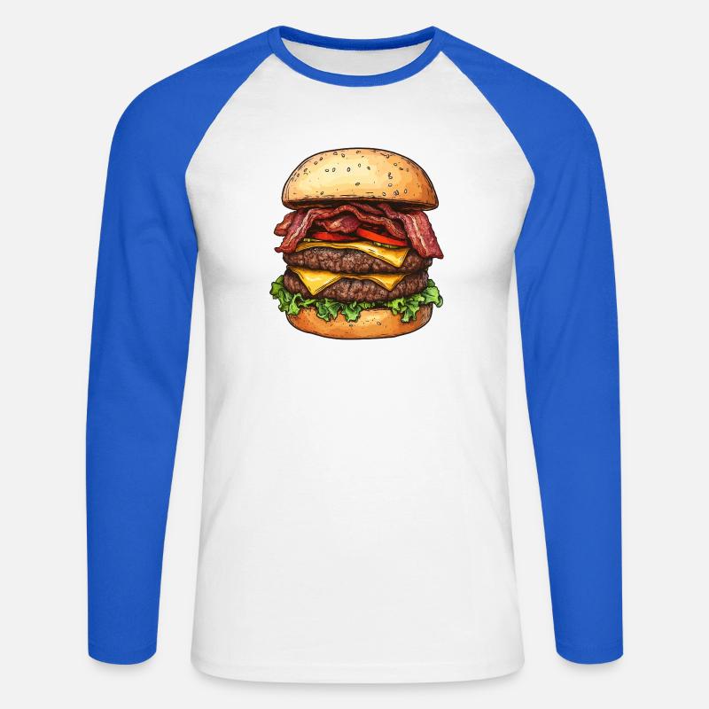 Double Bacon Cheeseburger :) - Unisex Long Sleeve Baseball T-Shirt - white/royal blue