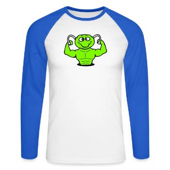 Caterpillar Bodybuilder Muscle Building Strong Fitness Gym - Unisex Long Sleeve Baseball T-Shirt - white/royal blue - Front - Nik (191cm)