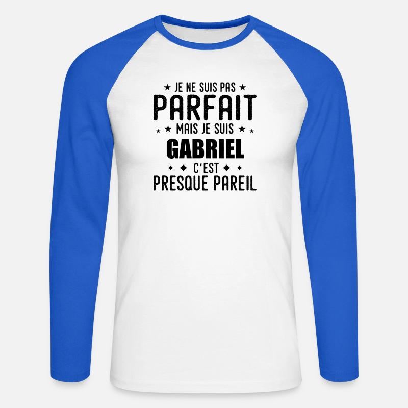 Gabriel: authentisch, unvollkommen, oberflächlich, perfekt - Unisex Baseballshirt langarm - Weiß/Royalblau