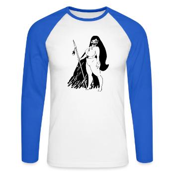 She’s all that - Unisex Baseballshirt langarm - Weiß/Royalblau - Vorne - Nik (191cm)