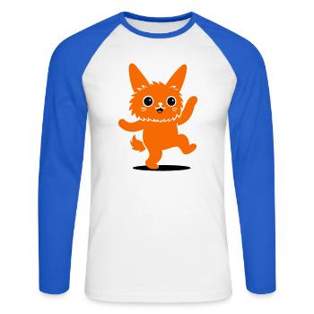 Funny animal character with big eyes - Unisex Long Sleeve Baseball T-Shirt - white/royal blue - Front - Nik (191cm)