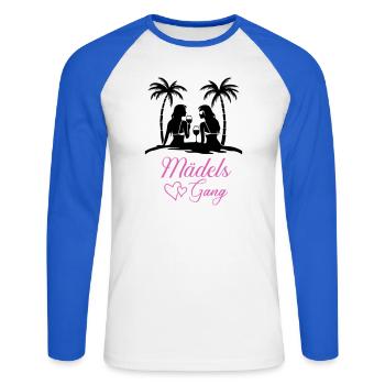 Lettrage de gang de filles avec des cœurs - T-shirt baseball manches longues Homme - blanc/bleu royal - Devant - Nik (191cm)