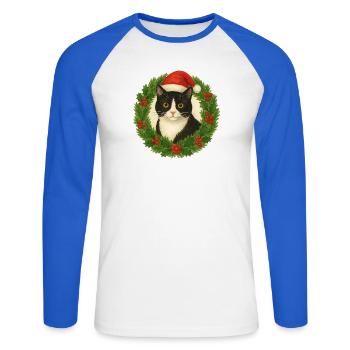 Couronne de chat festive Halloween Noël - T-shirt baseball manches longues Homme - blanc/bleu royal - Devant - Nik (191cm)
