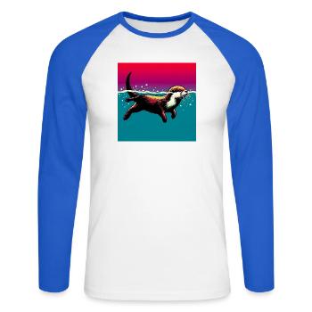 loutre - T-shirt baseball manches longues Homme - blanc/bleu royal - Devant - Nik (191cm)