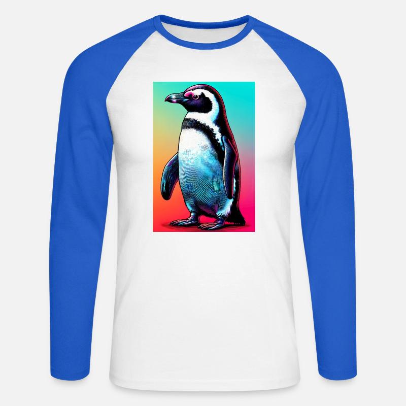 Pinguin - Unisex Baseballshirt langarm - Weiß/Royalblau