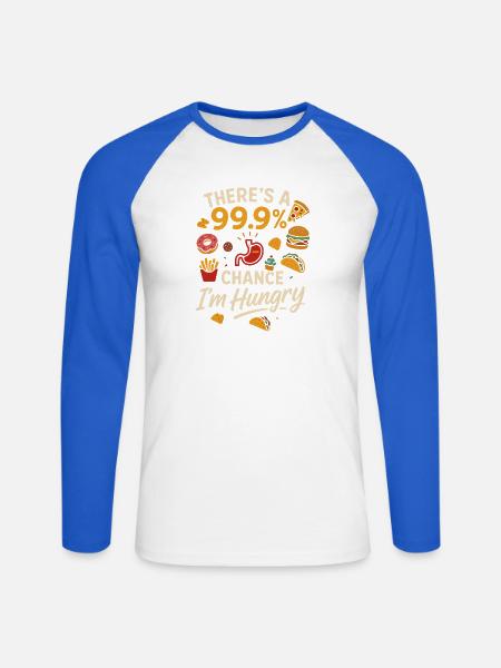 Mit 99,9 % Wahrscheinlichkeit bin ich hungrig - Unisex Baseballshirt langarm - Weiß/Royalblau